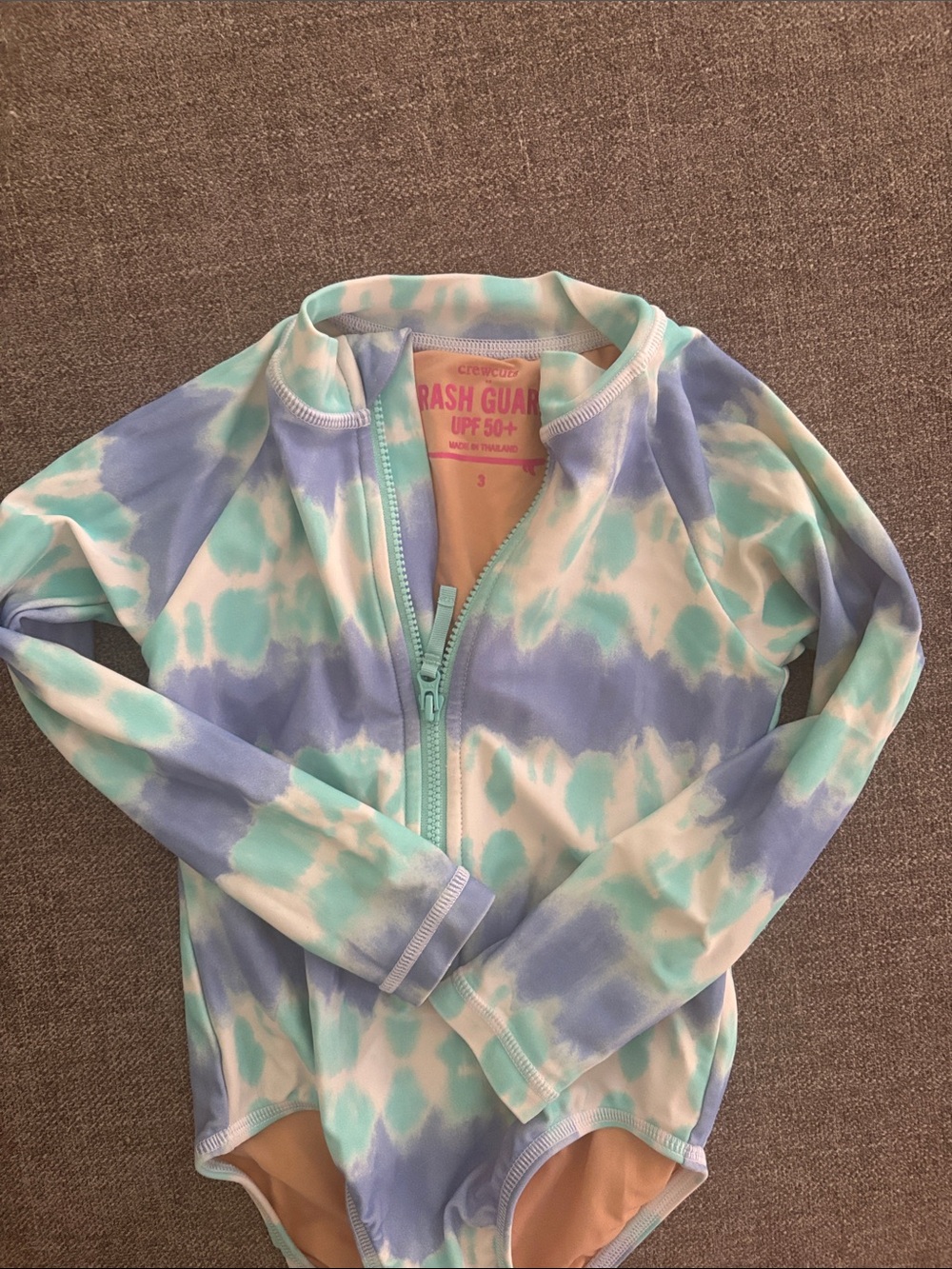 Crewcuts Girls' Mint & Lavender Tie-Dye Rashguard One-Piece